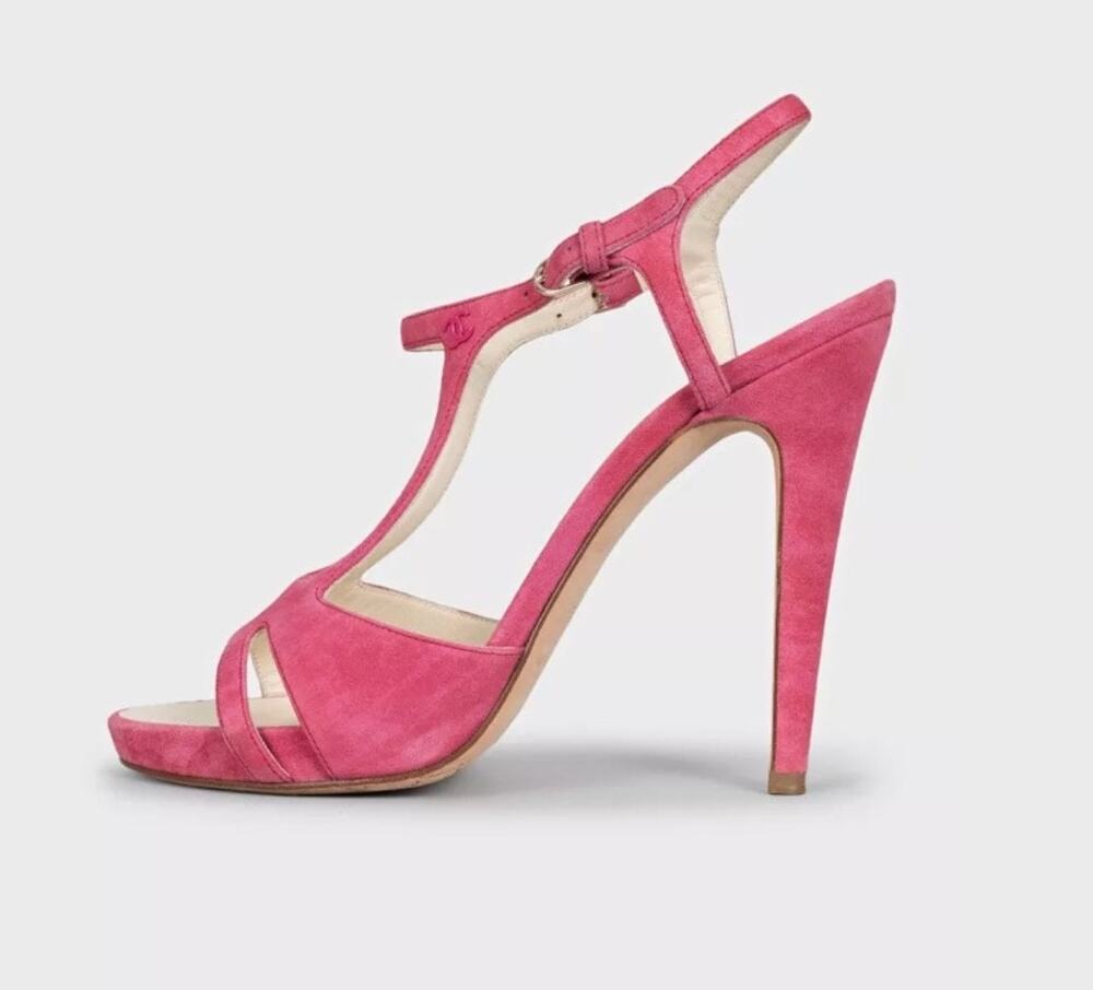 Chanel Pink Suede High Heel Sandals - Size 39